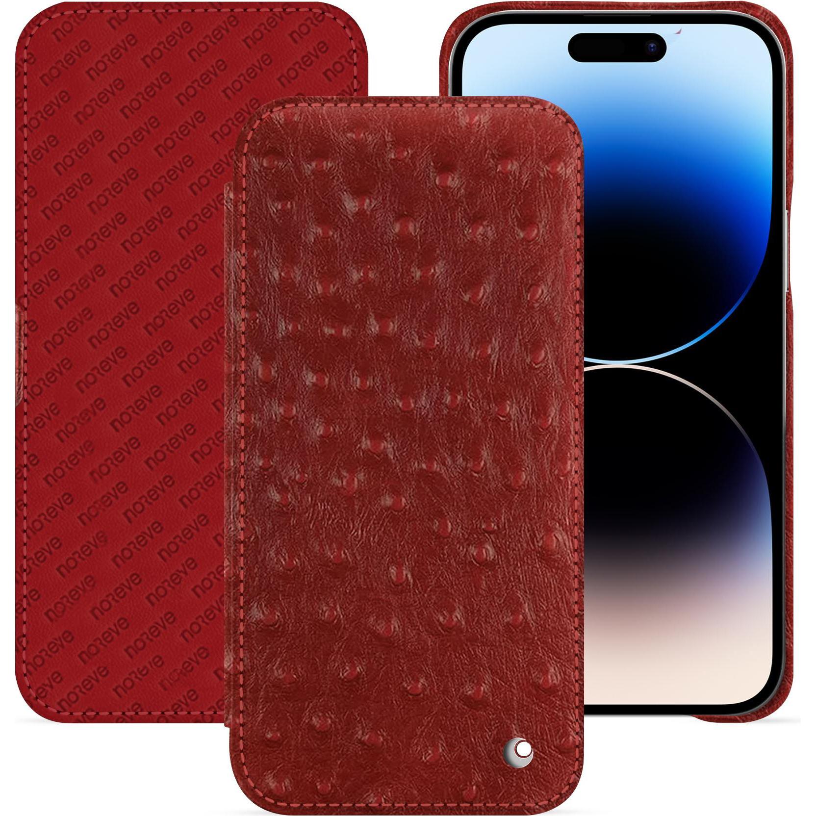 Noreve Lederschutzhülle horizontal (Apple iPhone 15 Pro Max), Smartphone Hülle, Rot