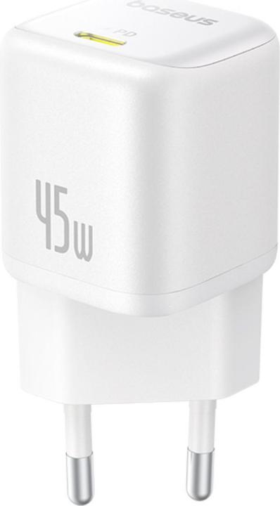 Image du produit Baseus - Wall Charger PicoGo (P10176800213-00) - GaN, Fast Charging, 45W, USB-C - Moon White (45 W, 1 portion)
