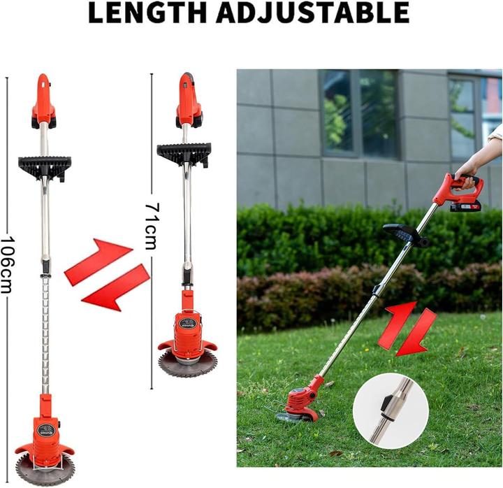Actual product image Outigo Akku-Rasentrimmer mit 2 Akkus und 4 Messertypen (Metal cutting blade)