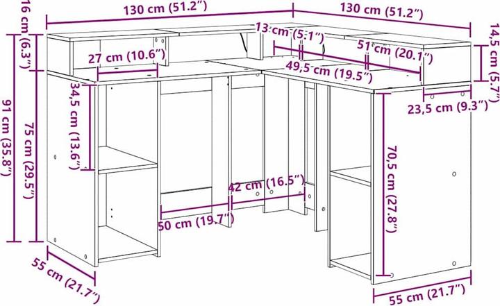 Produktbild vidaXL Moderner Schreibtisch (130 x 130 x 91 cm)