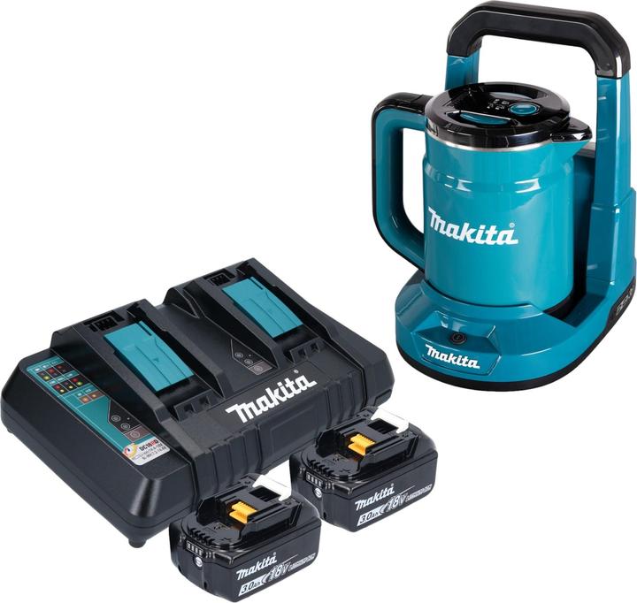 Actual product image Makita DKT 360 PF2 cordless kettle 36 V ( 2x 18 V ) 0.8 L + 2x rechargeable battery 3.0 Ah + double charger (0.80 l)