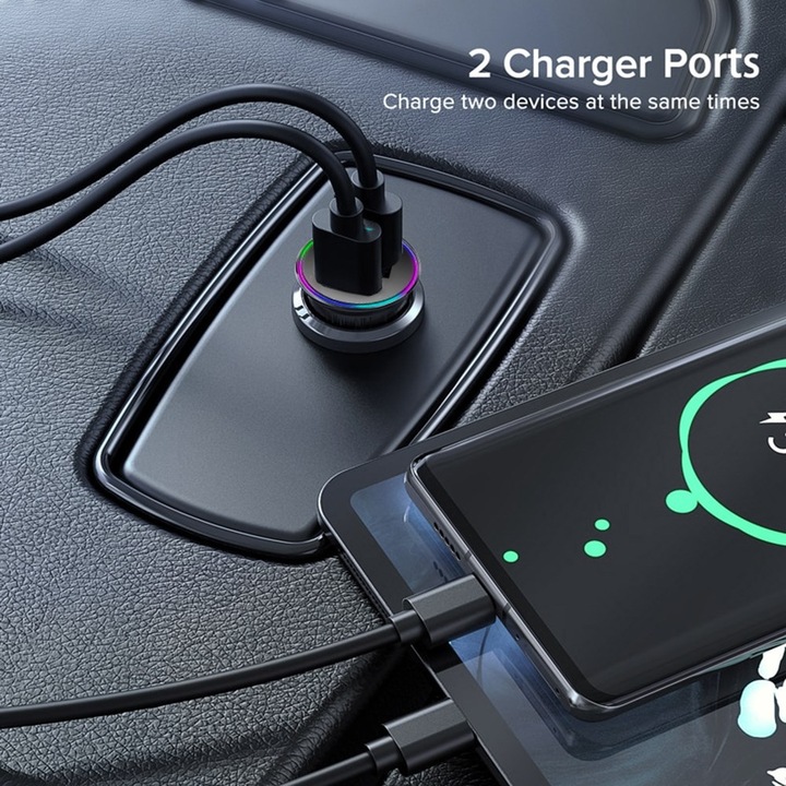 Immagine prodotto Maclean MCE375 caricatore da auto doppio con display Presa accendisigari Voltmetro in alluminio USB 1 x QC