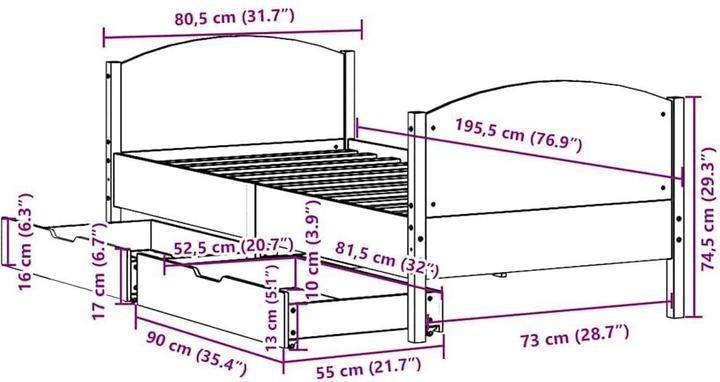 Produktbild vidaXL Bettgestell (75 x 190 cm)