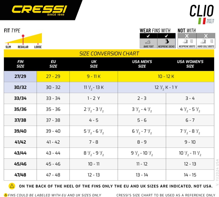 Nährwerte und Zutaten Cressi Clio (27 - 29)