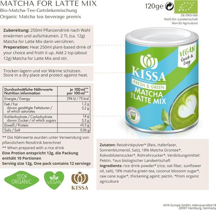 Valori nutrizionali e ingredienti London Tea Miscela di latte (120 g)