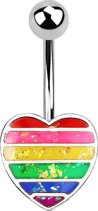 Immagine prodotto Star Piercing Cuore d'argento a banana con glitter opale arcobaleno (Ottone, Acciaio chirurgico 316L)