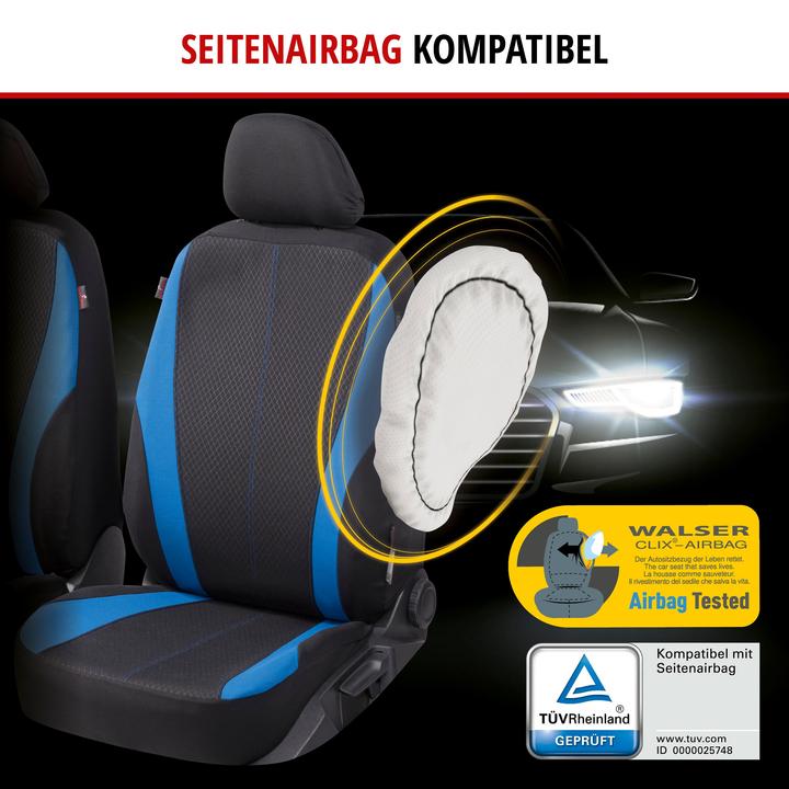 Produktbild Walser Autositzbezug ZIPP-IT Dundee, PKW-Schonbezüge Komplettset mit Reiverschluss-System schwarz/blau