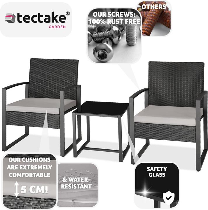 Image du produit tectake Ensemble de salon de jardin en rotin Granada avec table pour 2 personnes Noir