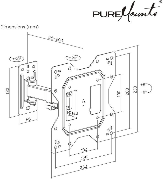 Image du produit PureMounts Wandhalterung PM-FM13-200 Schwarz (Mur, 30 kg, 23" - 43")