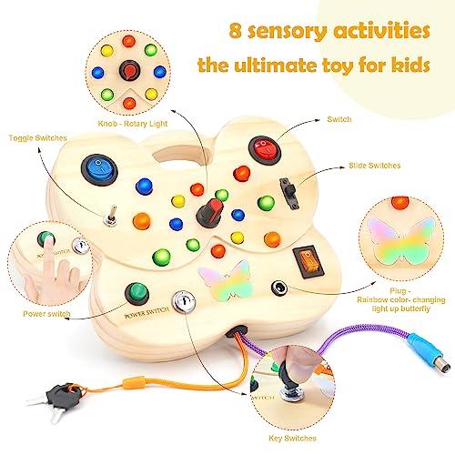 Actual product image Activity Board Butterfly Busy Board for Wooden Sensory Toys Toddlers LED Light Switch Board
