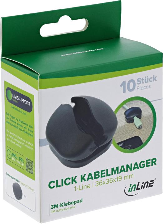 Produktbild InLine 10er Pack ® Click Kabelmanager 1-Line, schwarz