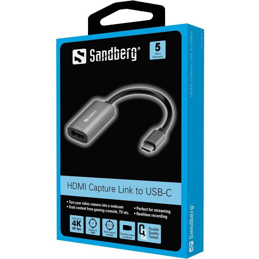 Thumbnail - Sandberg Capture Link (HDMI, 19 cm), Data + Video Adapter, Grau