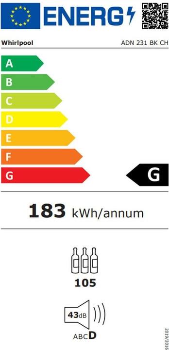 Label énergétique Whirlpool Armoire à vin ADN 231 BK Droite/changeable