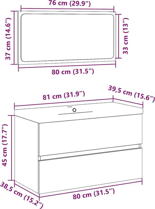 Image du produit VidaXL Badmöbel-Set Altholz-Optik Holzwerkstoff Badmöbelset Badezimmerschrank