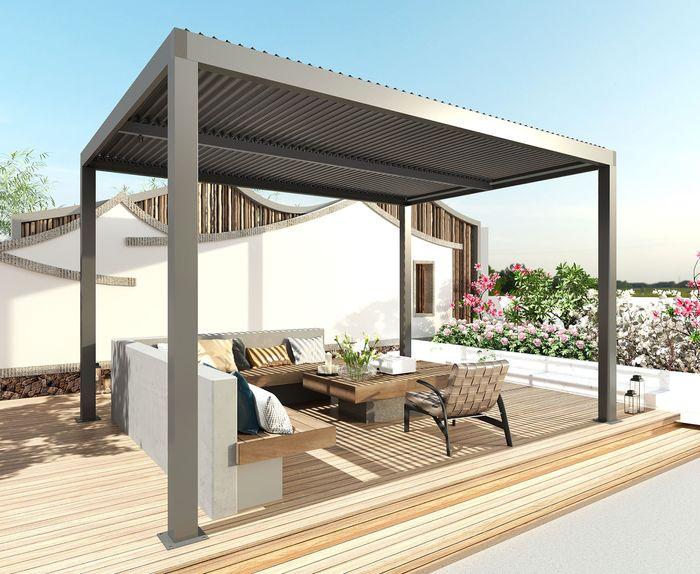 Produktbild Mendler Pergola HWC-L46, 10cm-Aluminium-Gestell, Regenrinne sturmfest, 3x3m, anthrazit (300 cm, 300 cm)