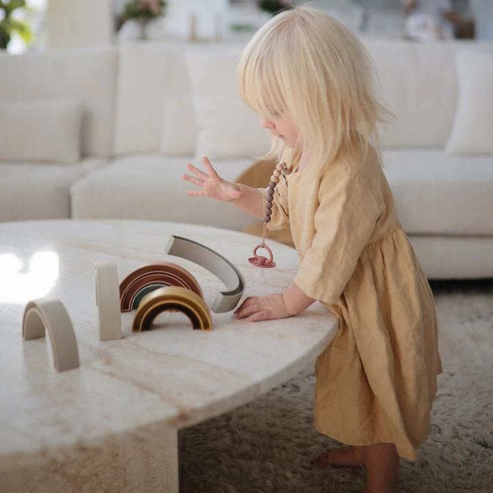 Actual product image Mushie Rainbow Tropical stacking game