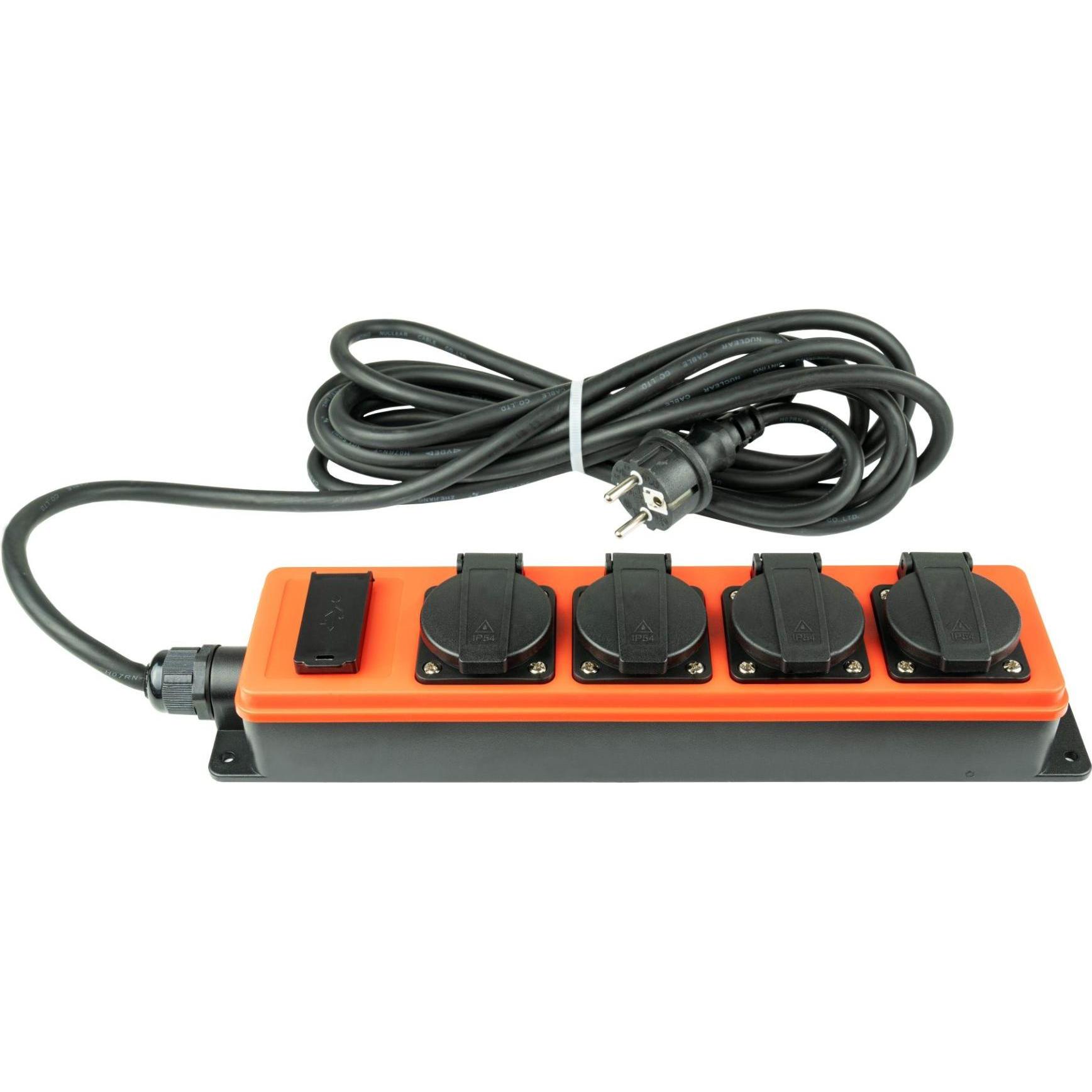 Thumbnail - Kabelmeister, Steckdosenleiste, Steckdosenleiste Outdoor, 4-Schutzkontakt-Buchse (IP54/IP20), 2x USB-A Buchse, orange/ (...