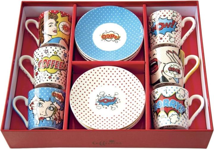 Produktbild Easy Life Coffee Mania 6er Espr.-tasse m. Untert. "Pop art" 100ml (100 ml, 6 x)