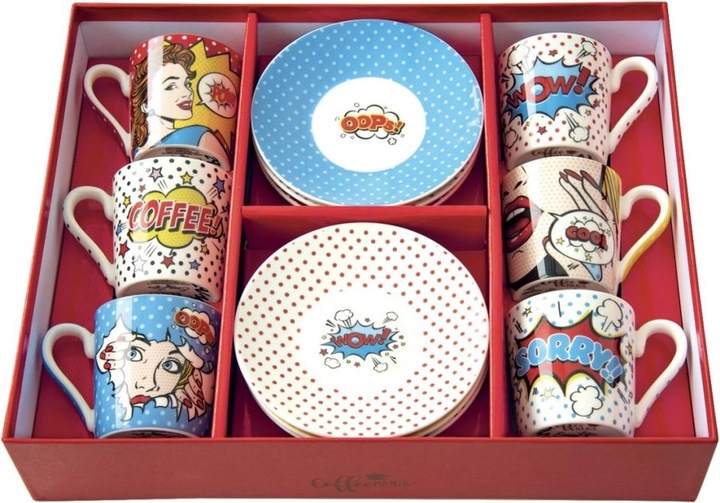 Actual product image Easy Life Coffee Mania 6s Espr. cup w. saucer. "Pop art" 100ml (100 ml, 6 x)