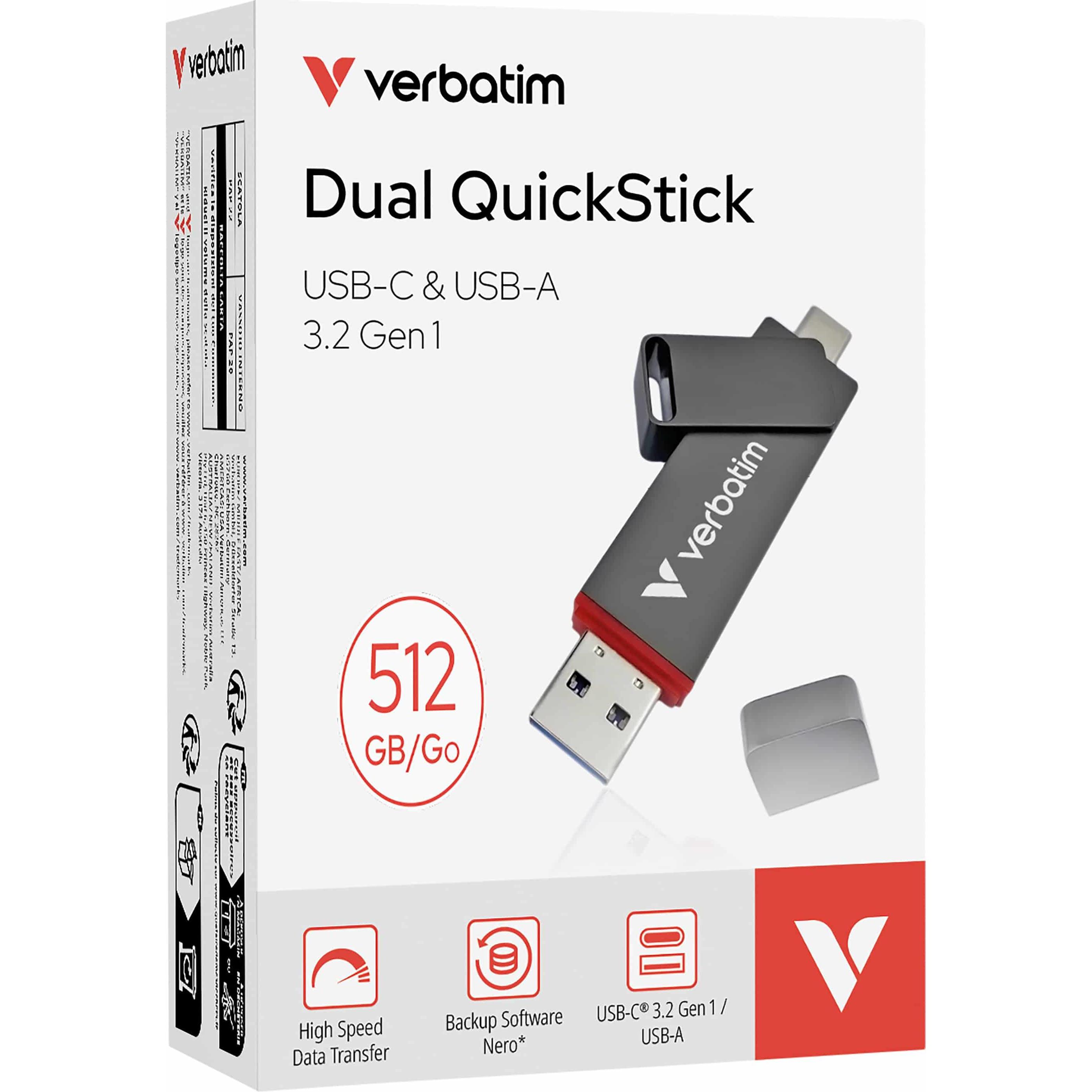 Thumbnail - Verbatim Dual QuickStick (512 GB, USB 3.2), USB Stick, Grau