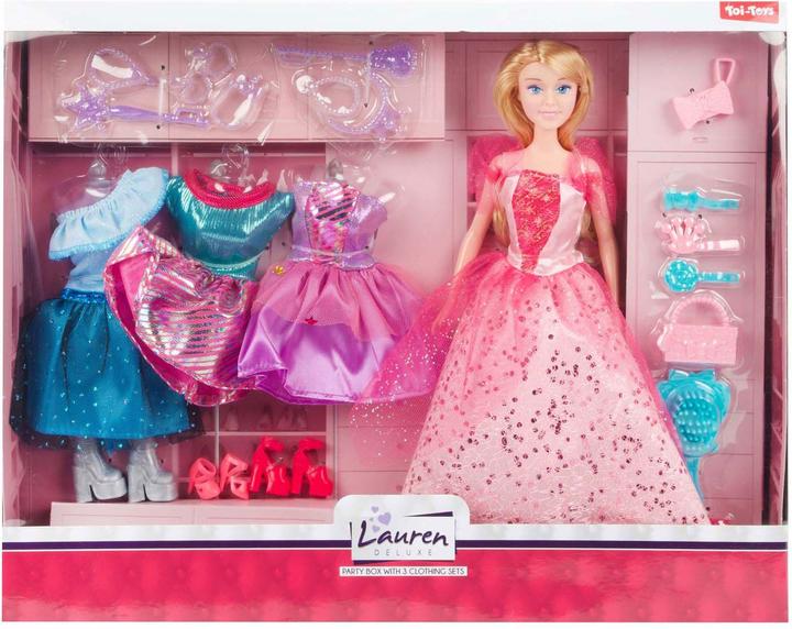 Actual product image Toi-Toys Lauren doll party with clothing set (3 sets)