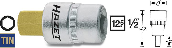 Actual product image HAZET Screwdriver socket 986-8 ∙ Square, hollow 12.5 mm (1/2 inch) ∙ Inside hexagon profile ∙ 8 mm (8 mm)