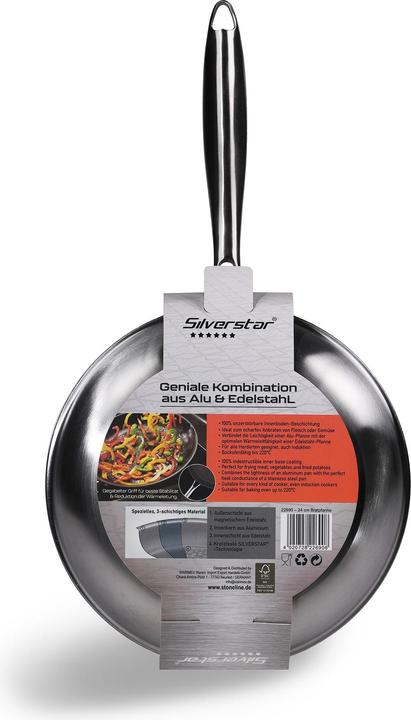 Actual product image Silverstar Stainless steel pan 24 cm with non-stick coating for induction and oven (Frying pan, Stainless steel)