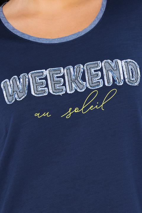 Produktbild Ulla Popken T-Shirt, Denim-Schriftzug, Fransen, Rundhals, Halbarm (50, 52)