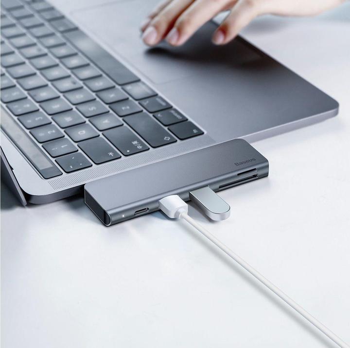 Actual product image Baseus Harmonica Five-in-one HUB Adapter Grey (USB-C, 5 ports)