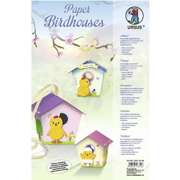 Ursus Paper Birdhouses 'Küken' Set für 2 grosse und 8 kleine Vogelhäuschen