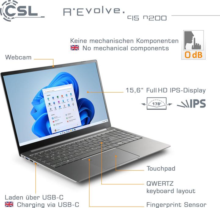 Productafbeelding CSL Notebook R'Evolve C15 v3 8GB 1000GB Windows 11 Pro (15.60", 1000 GB, 8 GB, DE)