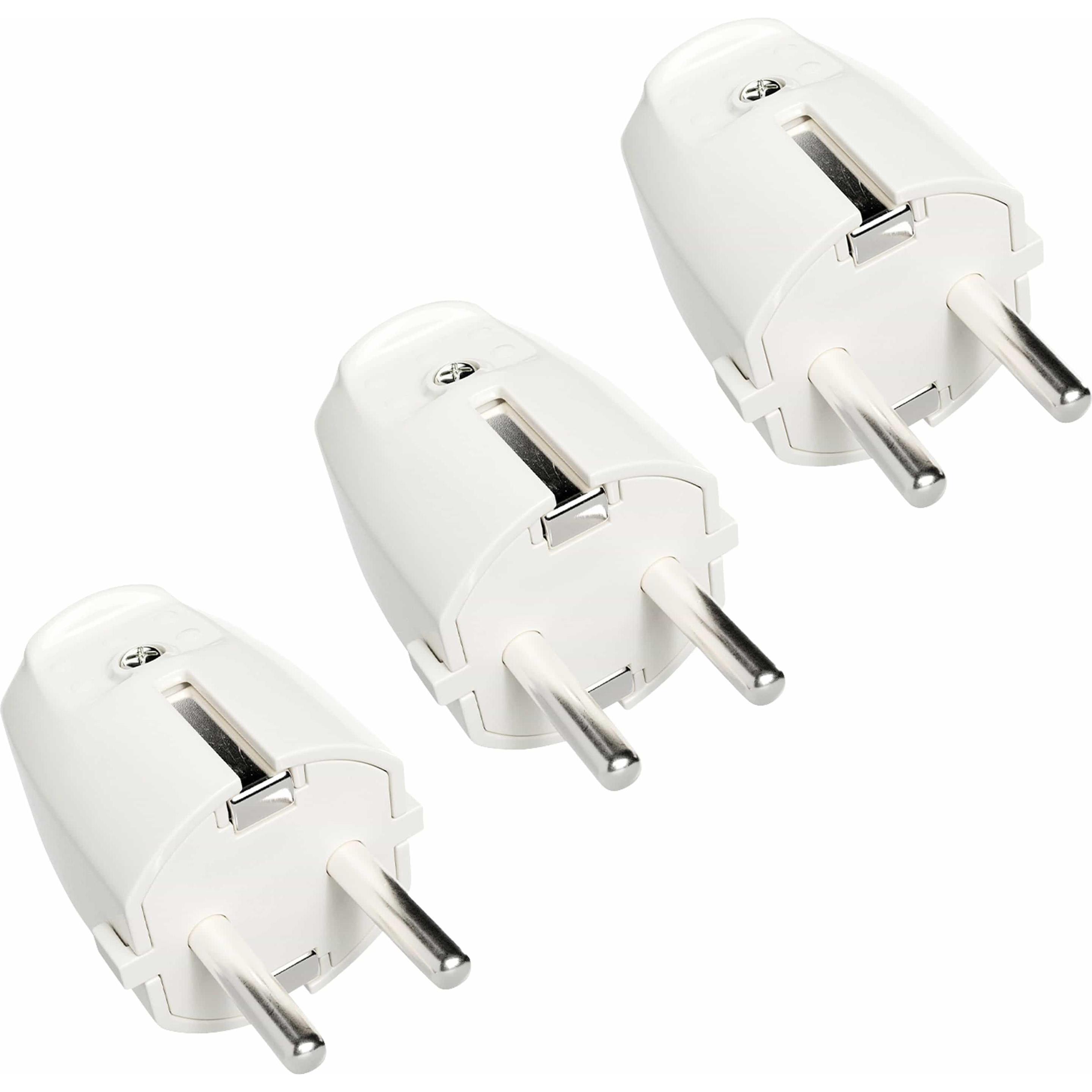 Absina, Netzstecker + Netzkupplung, Schutzkontaktstecker, weiss, 3 Stück