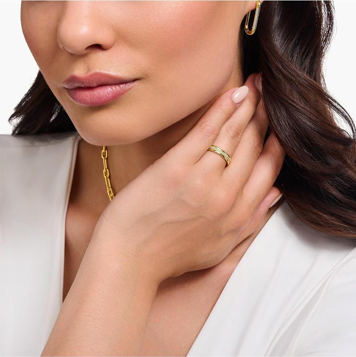 Image du produit Thomas Sabo Bague à ruban avec pierres blanches plaquées or (54, Argent 925)