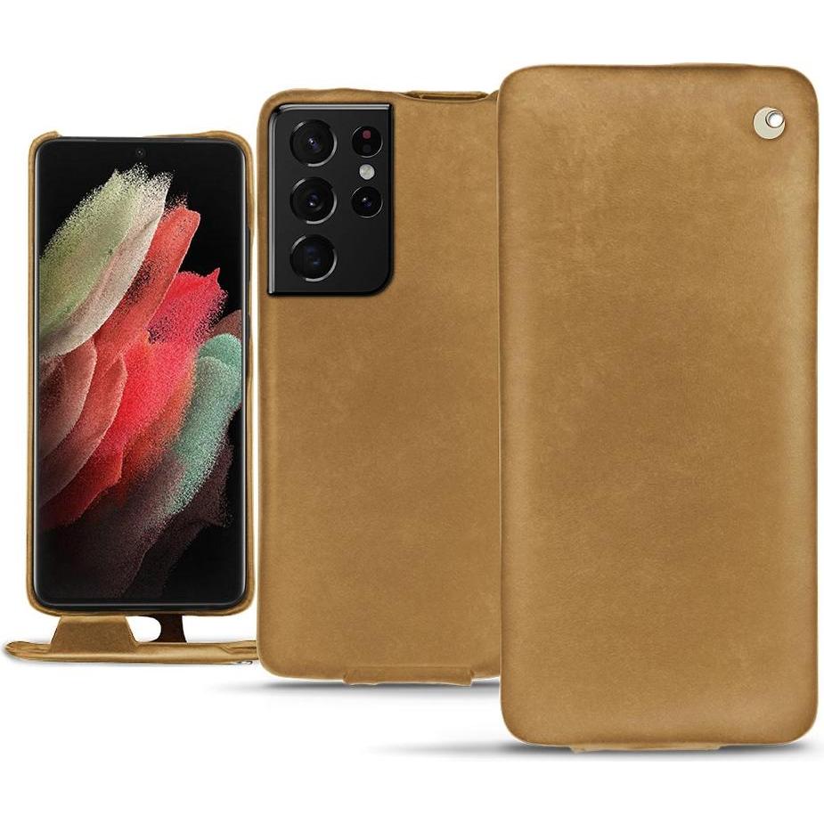 Noreve Lederschutzhülle vertikal (Samsung Galaxy S21 Ultra), Smartphone Hülle, Braun