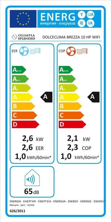 Etichetta energetica Olimpia Splendid Dolceclima Brezza 10 Hp Wifi (35 m², 10000 BTU/h)
