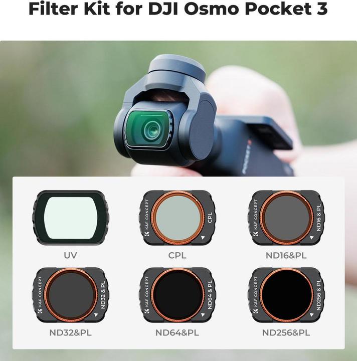 Actual product image K&F Concept 6pcs Filter Kit,UV+CPL+ND16/PL+ND32/PL+ND64/PL+ND256/PL, HD, Anti-Reflection Green Coating, Waterpro