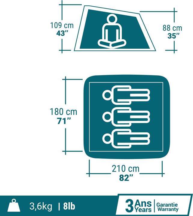 Image du produit Quechua 2 SECONDS 3P (Tente instantanée, 3.80 kg, 3 personnes)