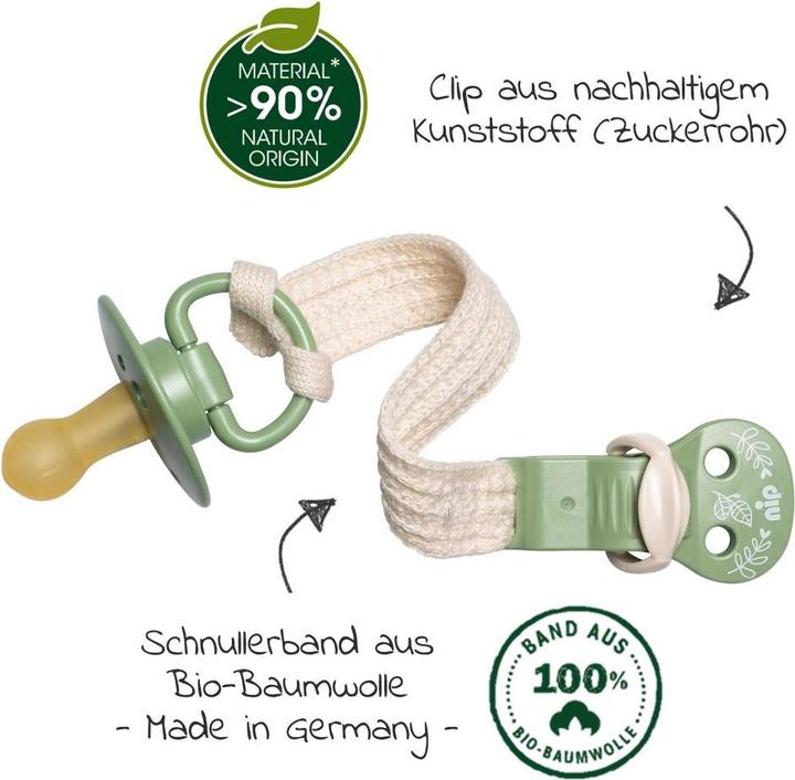 Image du produit NIP Schnullerketten Schnullerband stay green - aus Bio-Baumwolle - Grün (1 x)
