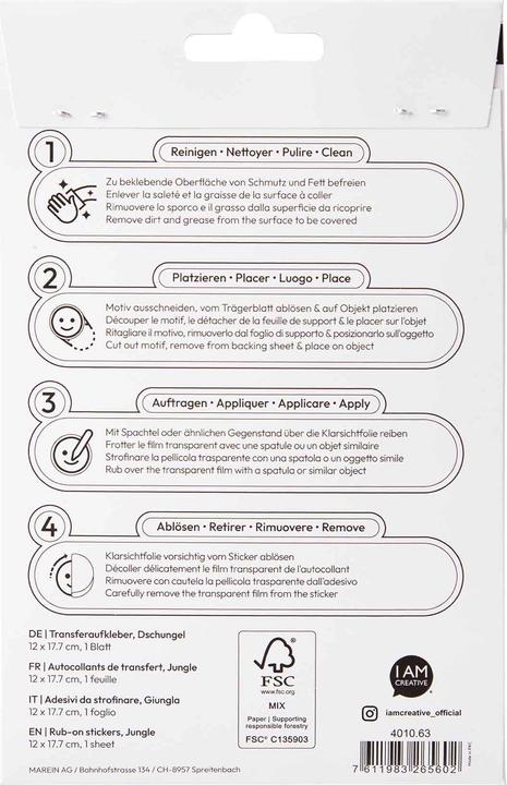 Image du produit I Am Creative Rub on Sticker Dschungel