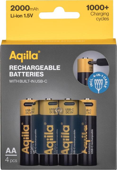 Actual product image Aqiila - USB-C Rechargeable Battery - Size AA - 2000 mAh - 4 pack (4 pcs., AA, 2000 mAh)