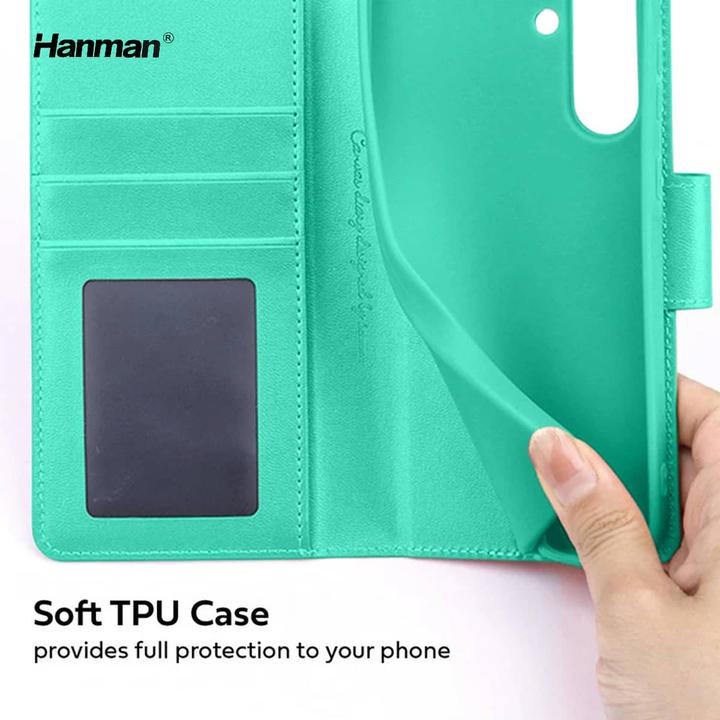 Actual product image Hanman Samsung Galaxy S25 - Mill Flip Case mit 3 Kartenfächern, Türkis (Samsung Galaxy S25)