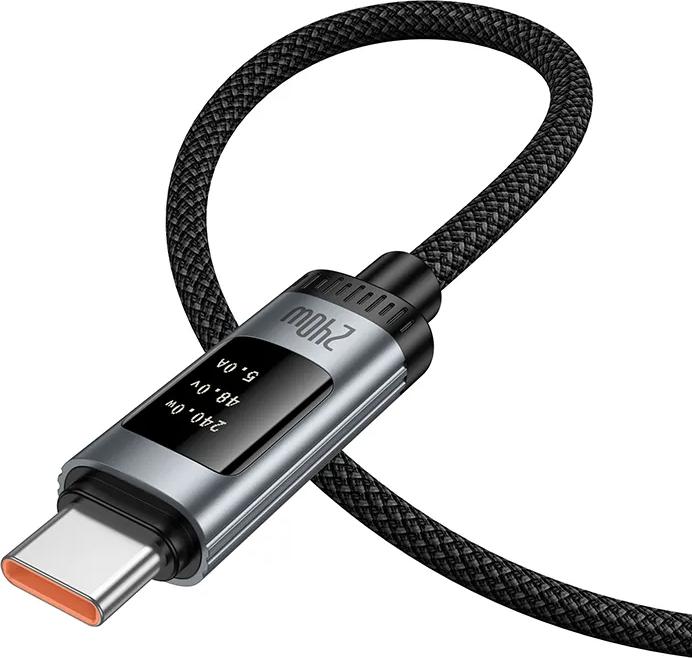 Actual product image Hoco Cable Data Cable with digital display USB A to USB C PD 6A 240W 1,2 m U148 black (1.20 m, 240 W)