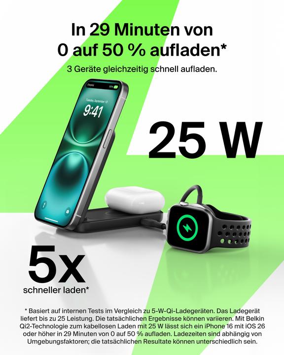Produktbild Belkin UltraCharge 2-in-1 Qi2 Ladestation (25 W)