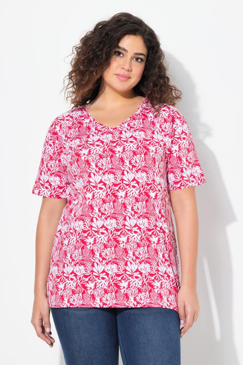 Produktbild Ulla Popken T-Shirt, floraler Druck, A-Linie, V-Ausschnitt, Halbarm (46, 48)