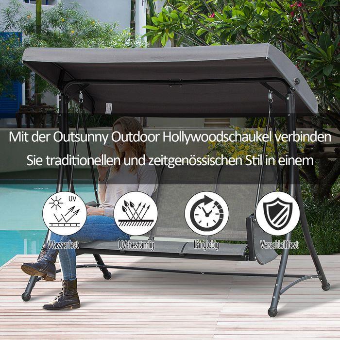 Image du produit Swisshandel24 Balançoire hollywoodienne 3 places, balançoire de jardin avec toit solaire, banc de balançoire avec