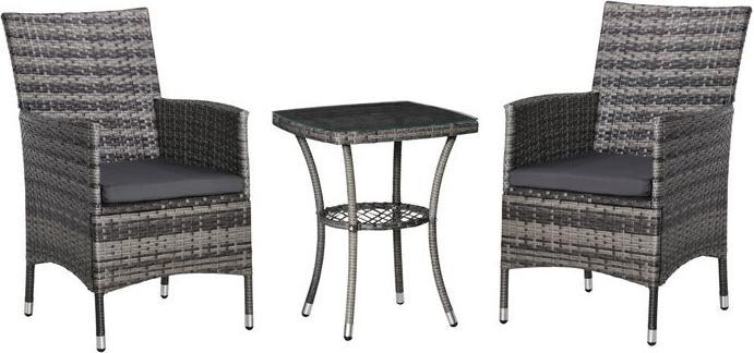 Immagine prodotto Swisshandel24 Set di mobili da balcone per 2 persone gruppo di sedute in rattan da giardino polyrattan grigio (48 cm)