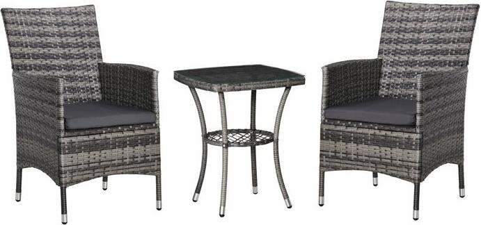Produktbild Swisshandel24 Balkonmöbel Set für 2 Personen Sitzgruppe Rattan Gartenset Polyrattan Dunkelgrau (48 cm)