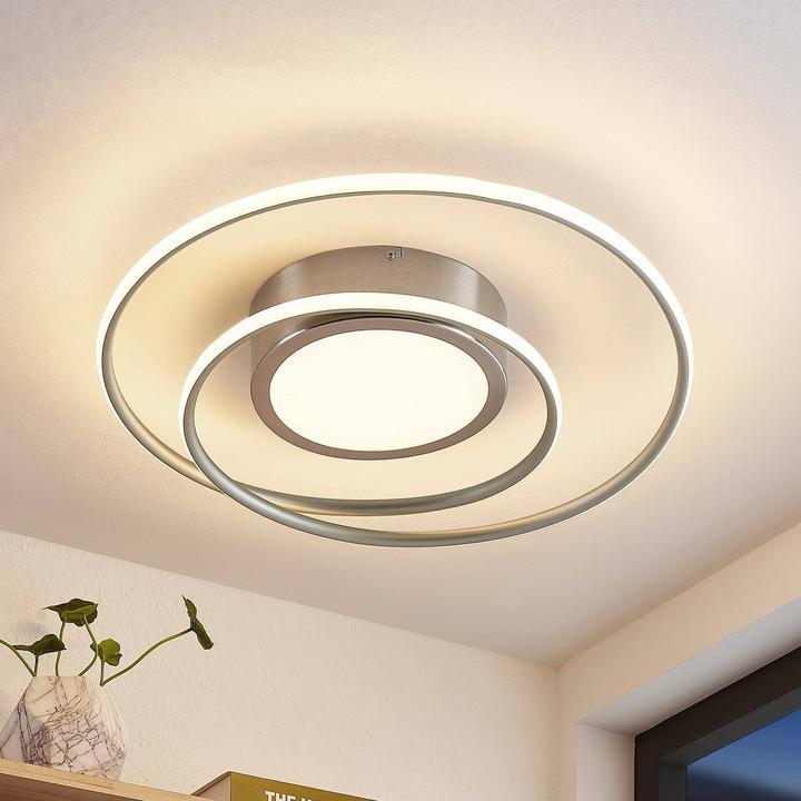 Actual product image Lindby Bovia LED ceiling lamp, CCT, dimmable, nickel (3900 lm)