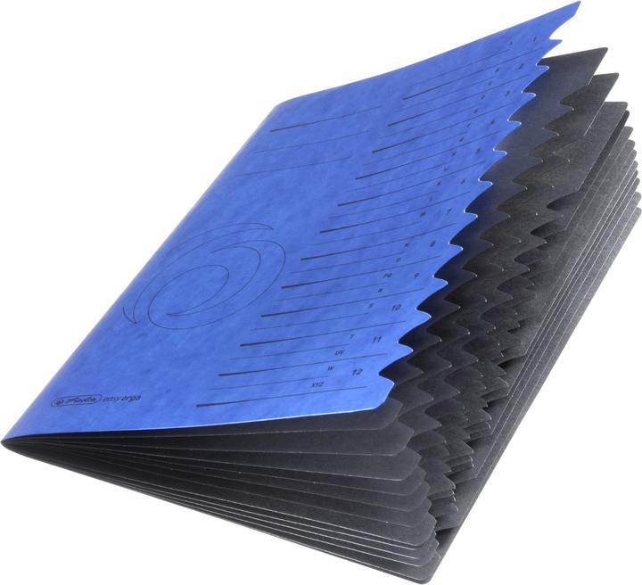 Actual product image Herlitz Easyorga file, A4, cardboard, 12 compartments, blue Colorspan cardboard, 355 gsm, inside black mani (A4, 1x)