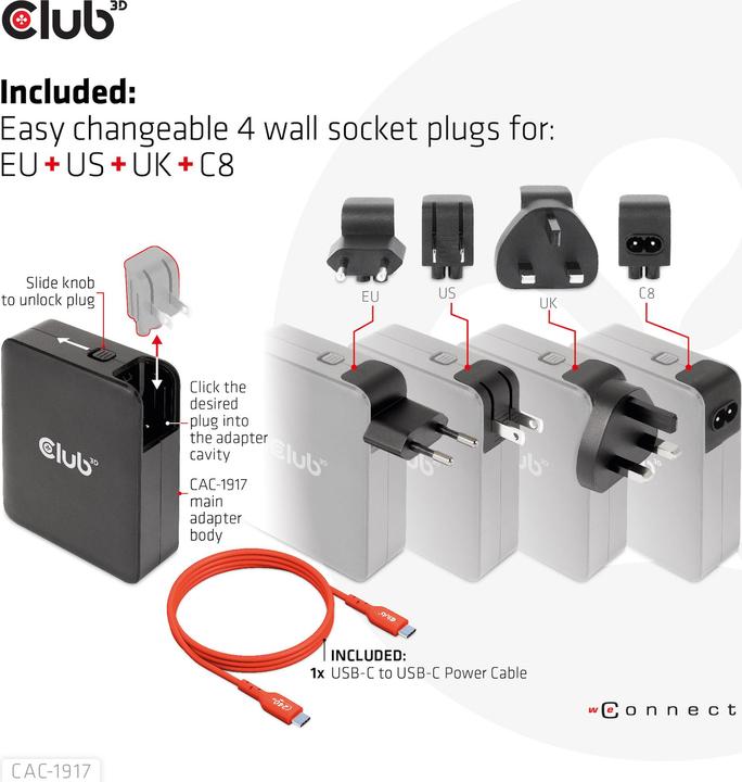 Produktbild Club 3D Club3D Reiseladegerät 3xUSB Typ C, 1xUSB Typ A, PD 140W retail (140 W, 4 Ports)